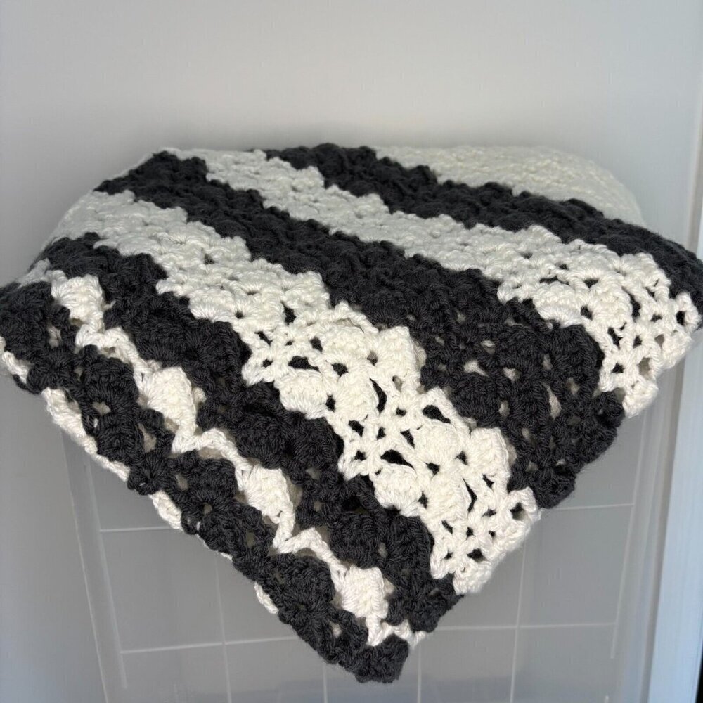 Baby Crochet Blanket Handmade Gray White